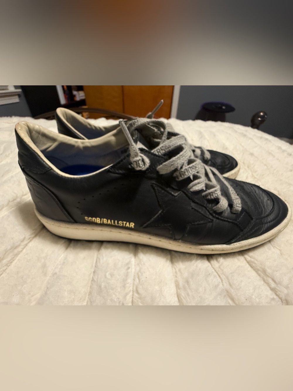 Golden Goose Ballstars Sneakers in Black with Gray Logo Laces Size 38